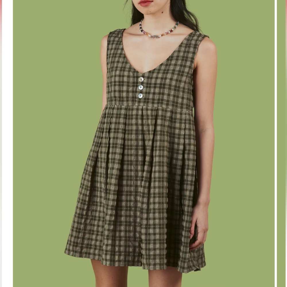 UNIF Mizuna Green Plaid Pleated Mini Dress
